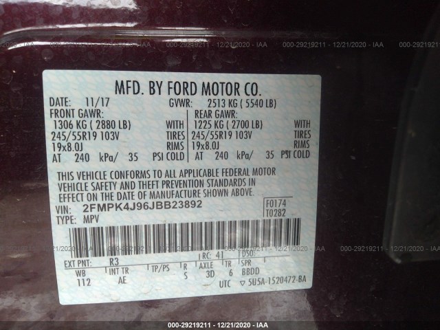 Photo 8 VIN: 2FMPK4J96JBB23892 - FORD EDGE 