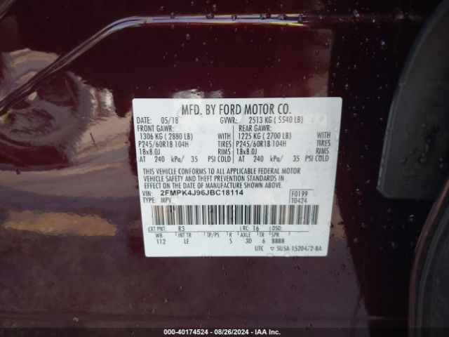 Photo 8 VIN: 2FMPK4J96JBC18114 - FORD EDGE 