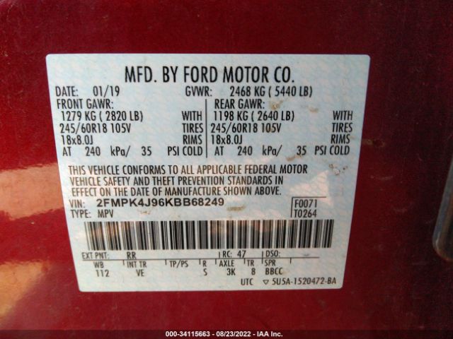 Photo 8 VIN: 2FMPK4J96KBB68249 - FORD EDGE 