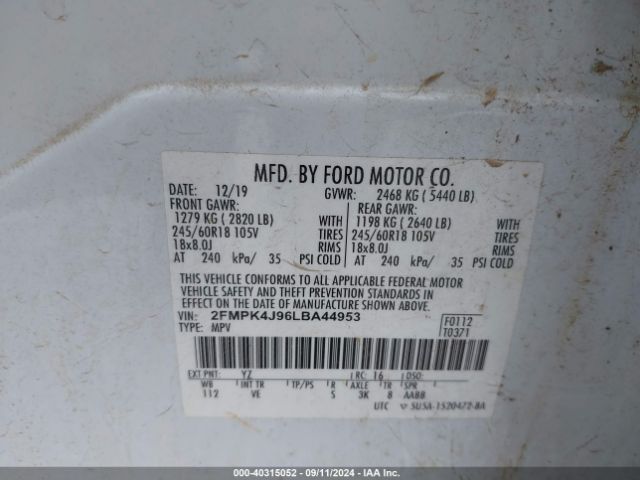 Photo 8 VIN: 2FMPK4J96LBA44953 - FORD EDGE 