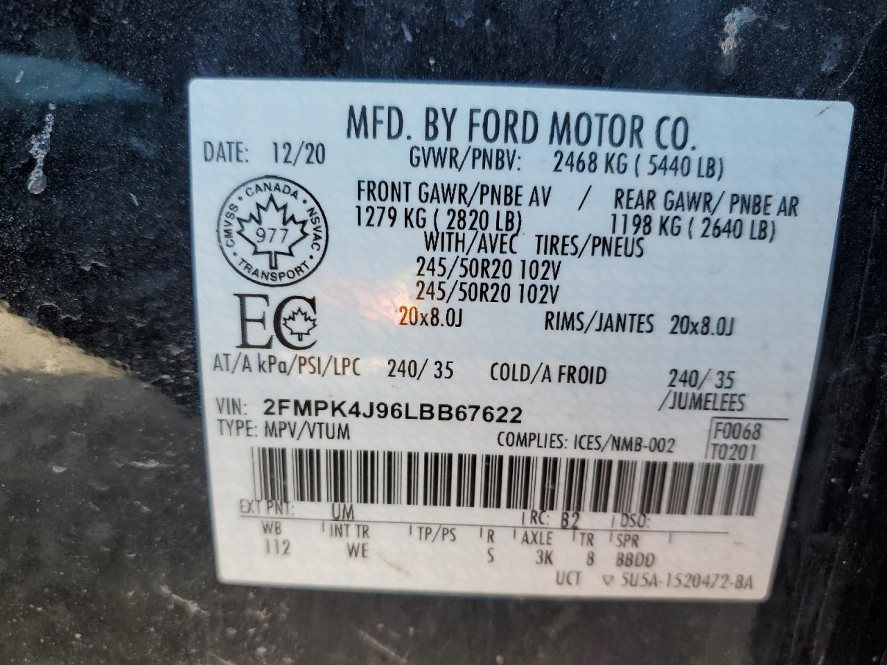 Photo 12 VIN: 2FMPK4J96LBB67622 - FORD EDGE 