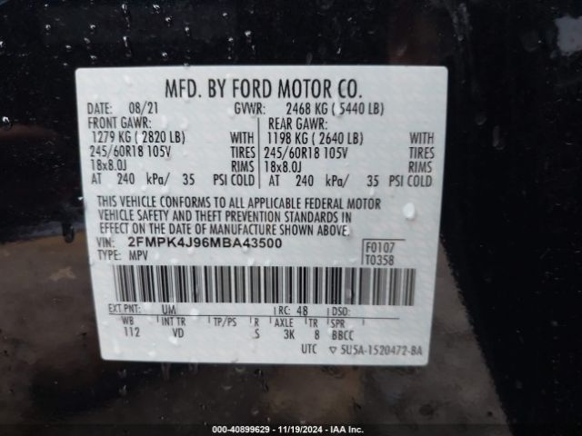 Photo 8 VIN: 2FMPK4J96MBA43500 - FORD EDGE 