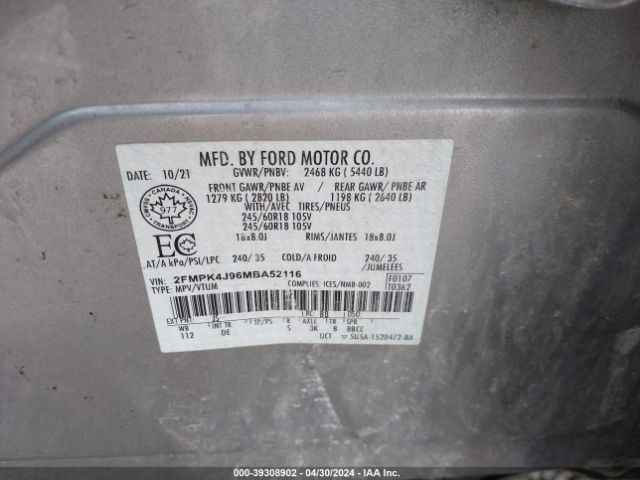 Photo 8 VIN: 2FMPK4J96MBA52116 - FORD EDGE 