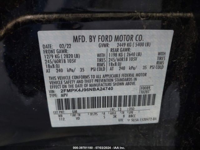 Photo 8 VIN: 2FMPK4J96NBA24740 - FORD EDGE 