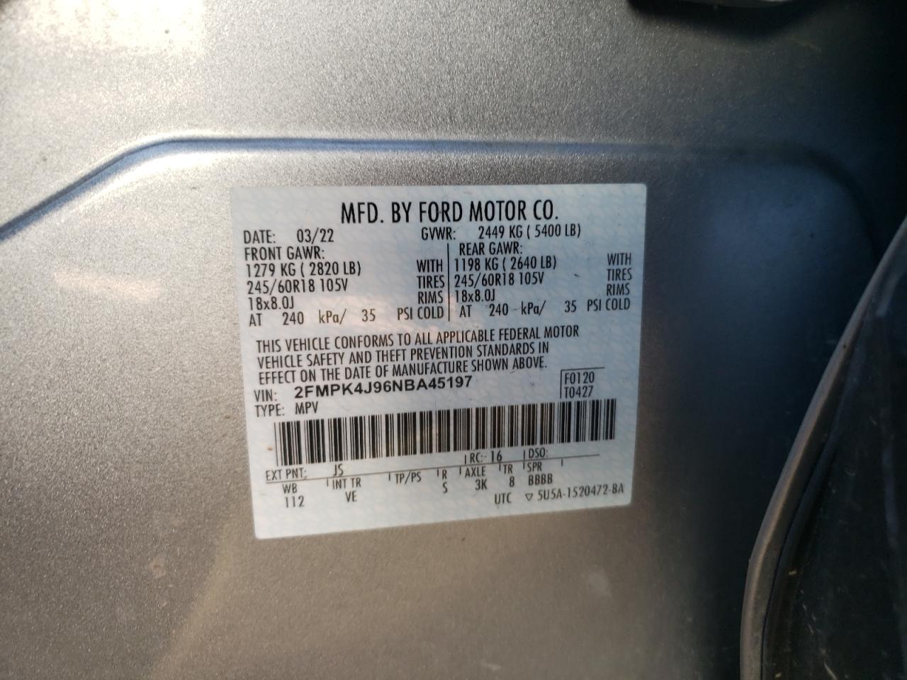 Photo 12 VIN: 2FMPK4J96NBA45197 - FORD EDGE 