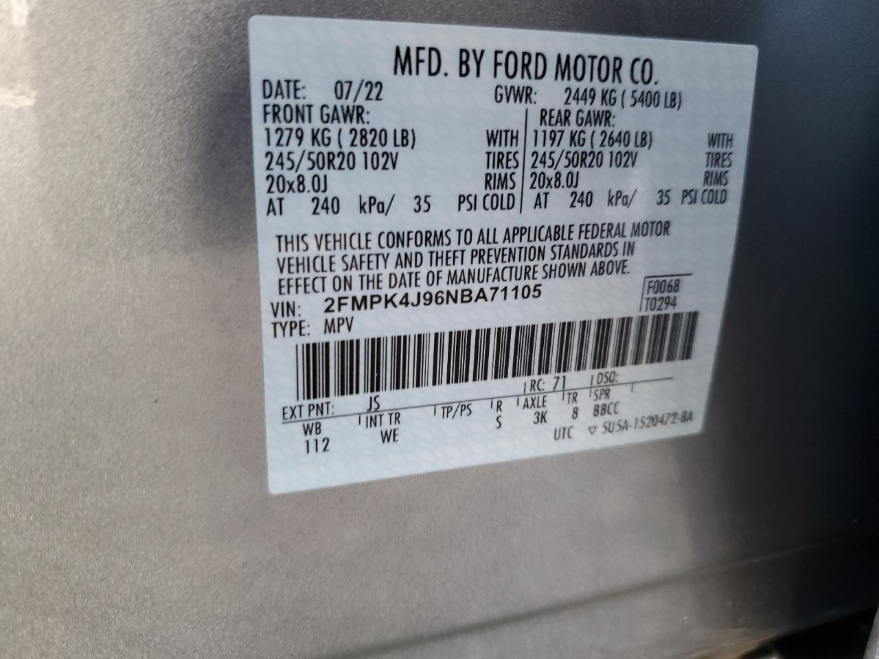 Photo 11 VIN: 2FMPK4J96NBA71105 - FORD EDGE 