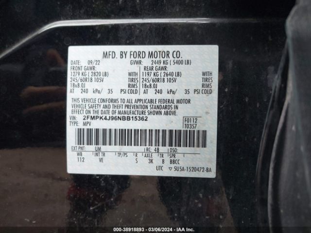 Photo 8 VIN: 2FMPK4J96NBB15362 - FORD EDGE 