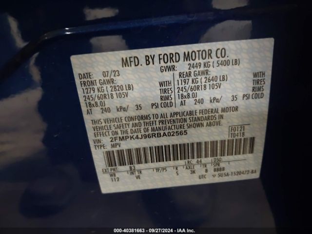 Photo 8 VIN: 2FMPK4J96RBA02565 - FORD EDGE 