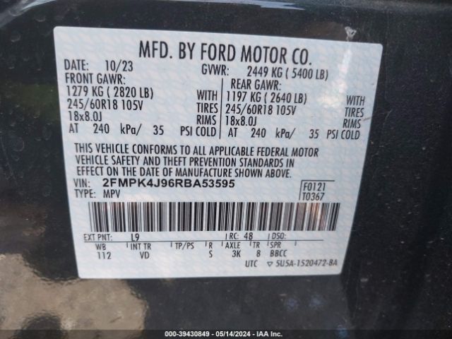 Photo 8 VIN: 2FMPK4J96RBA53595 - FORD EDGE 