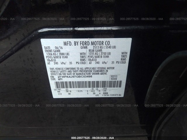 Photo 8 VIN: 2FMPK4J97GBC03498 - FORD EDGE 