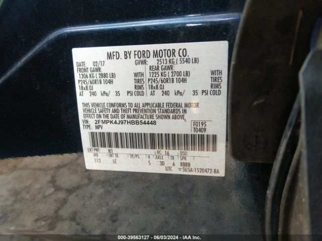 Photo 8 VIN: 2FMPK4J97HBB54448 - FORD EDGE 