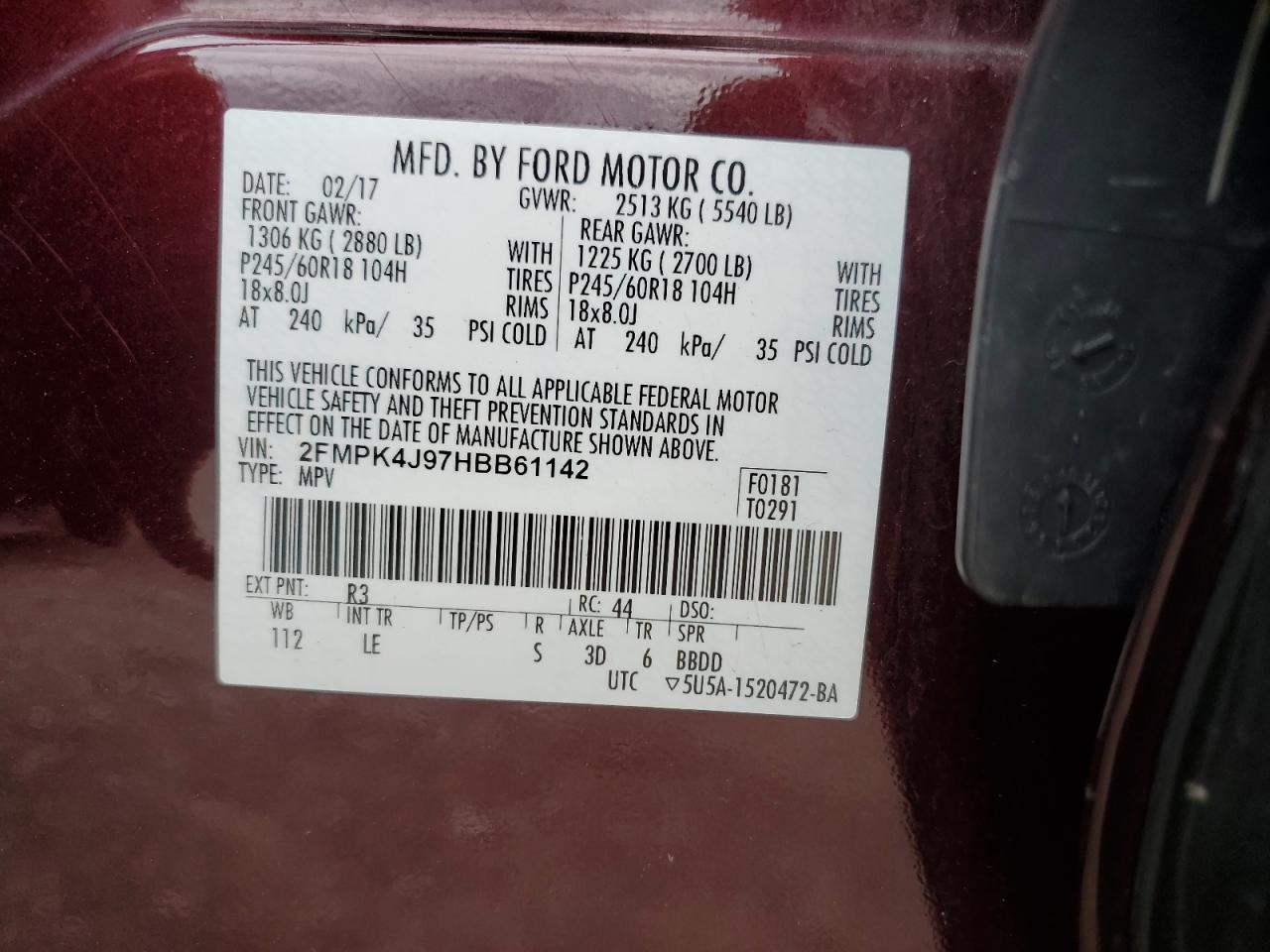 Photo 12 VIN: 2FMPK4J97HBB61142 - FORD EDGE 