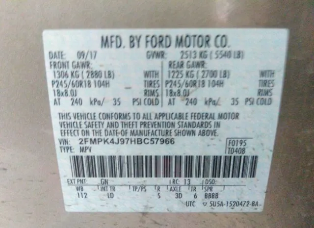 Photo 8 VIN: 2FMPK4J97HBC57966 - FORD EDGE 