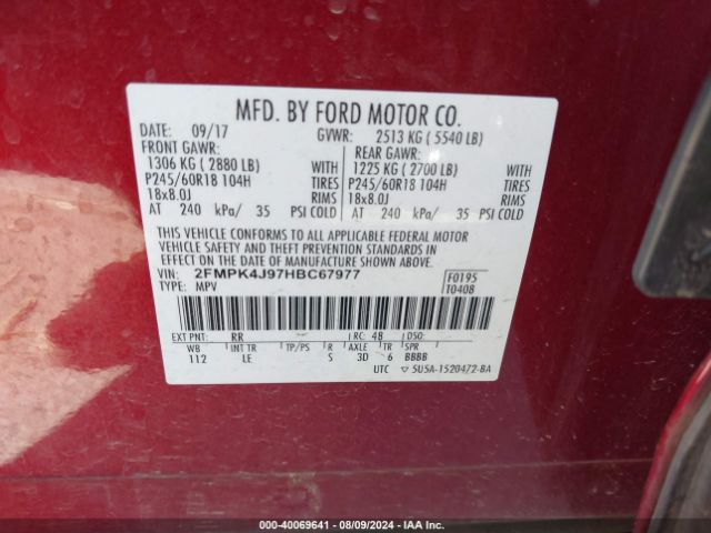 Photo 8 VIN: 2FMPK4J97HBC67977 - FORD EDGE 