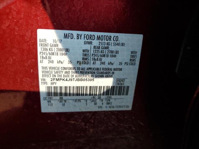 Photo 13 VIN: 2FMPK4J97JBB05305 - FORD EDGE SEL 