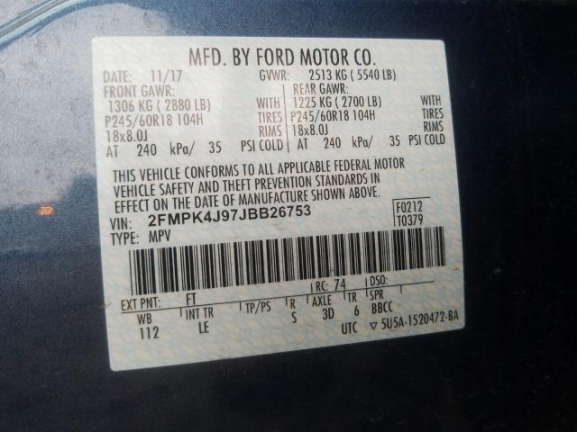 Photo 9 VIN: 2FMPK4J97JBB26753 - FORD EDGE SEL 