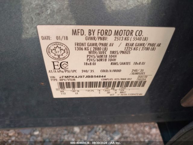 Photo 8 VIN: 2FMPK4J97JBB54844 - FORD EDGE 