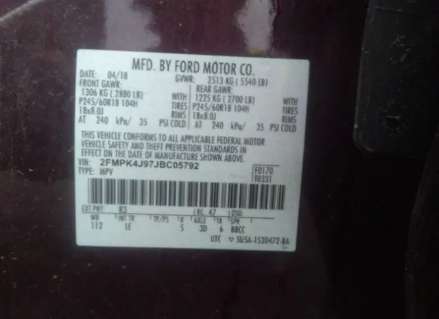 Photo 8 VIN: 2FMPK4J97JBC05792 - FORD EDGE 