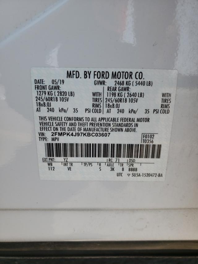 Photo 9 VIN: 2FMPK4J97KBC03607 - FORD EDGE SEL 