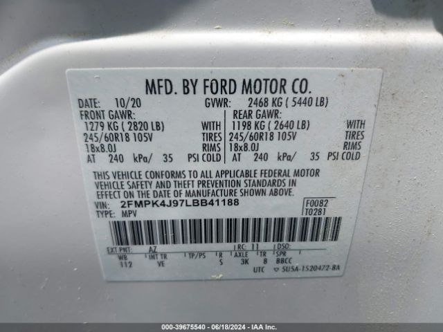 Photo 8 VIN: 2FMPK4J97LBB41188 - FORD EDGE 