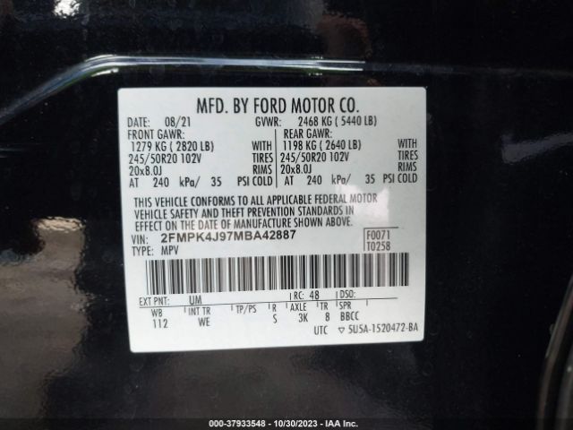 Photo 8 VIN: 2FMPK4J97MBA42887 - FORD EDGE 