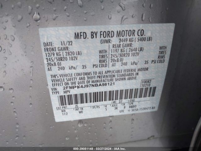 Photo 8 VIN: 2FMPK4J97NBA98121 - FORD EDGE 