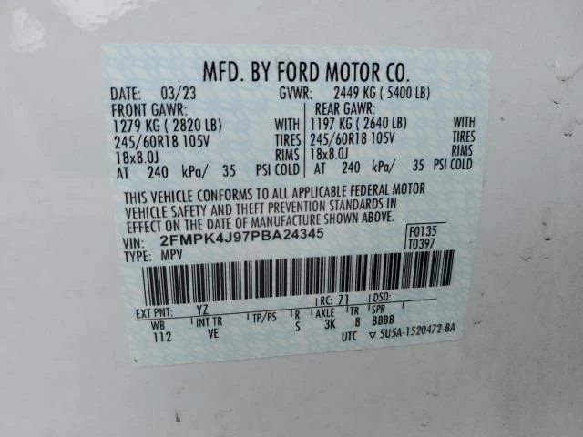 Photo 13 VIN: 2FMPK4J97PBA24345 - FORD EDGE SEL 