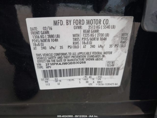 Photo 8 VIN: 2FMPK4J98GBB30268 - FORD EDGE 