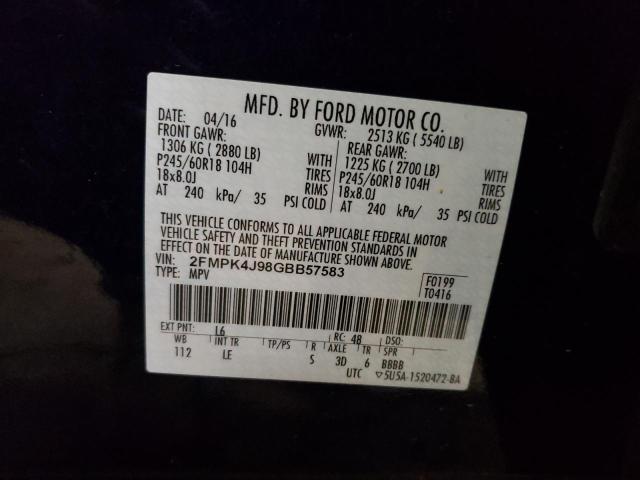 Photo 9 VIN: 2FMPK4J98GBB57583 - FORD EDGE SEL 