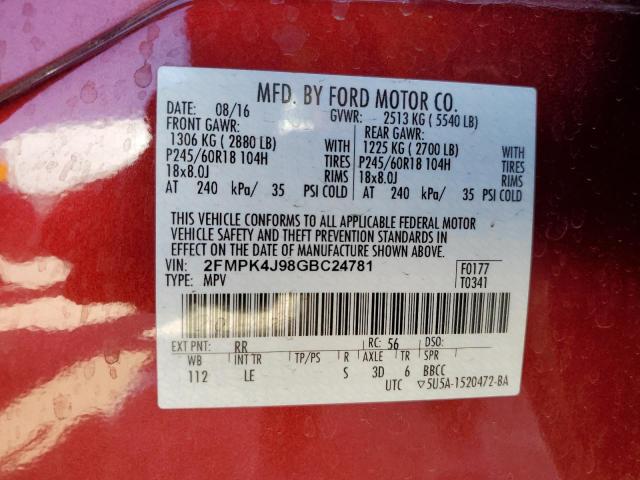 Photo 11 VIN: 2FMPK4J98GBC24781 - FORD EDGE SEL 