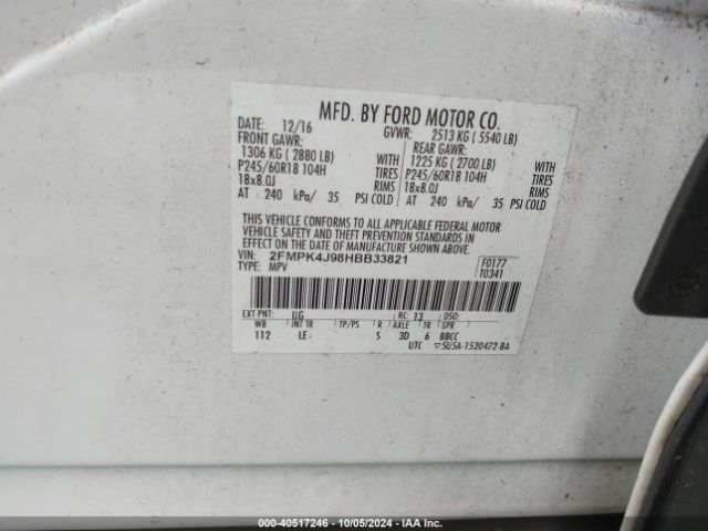 Photo 8 VIN: 2FMPK4J98HBB33821 - FORD EDGE 