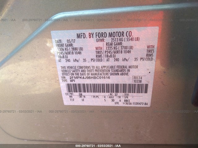 Photo 8 VIN: 2FMPK4J98HBC01616 - FORD EDGE 