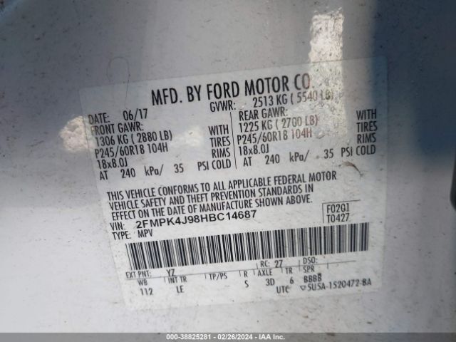 Photo 8 VIN: 2FMPK4J98HBC14687 - FORD EDGE 