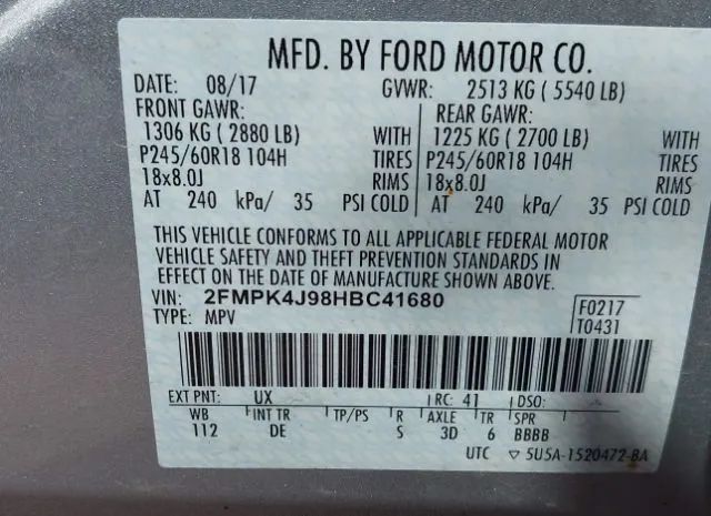 Photo 8 VIN: 2FMPK4J98HBC41680 - FORD EDGE 