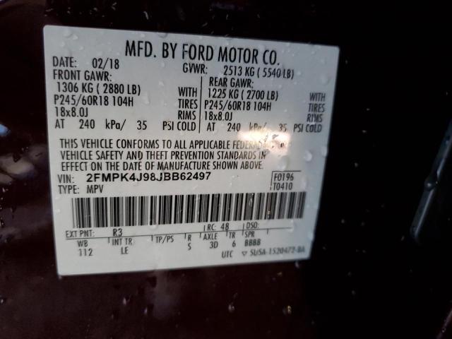 Photo 11 VIN: 2FMPK4J98JBB62497 - FORD EDGE SEL 