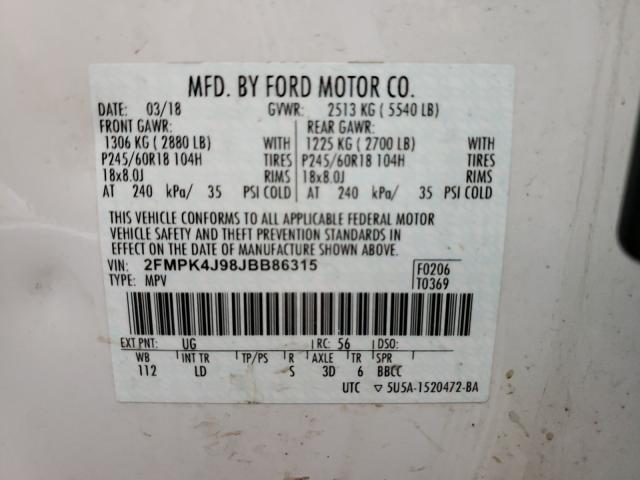 Photo 9 VIN: 2FMPK4J98JBB86315 - FORD EDGE 