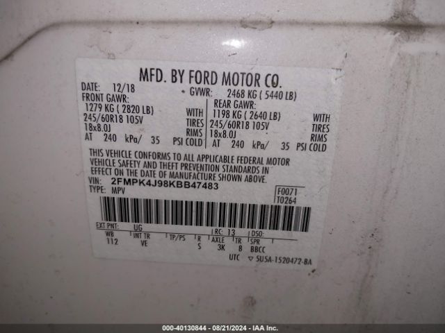 Photo 8 VIN: 2FMPK4J98KBB47483 - FORD EDGE 