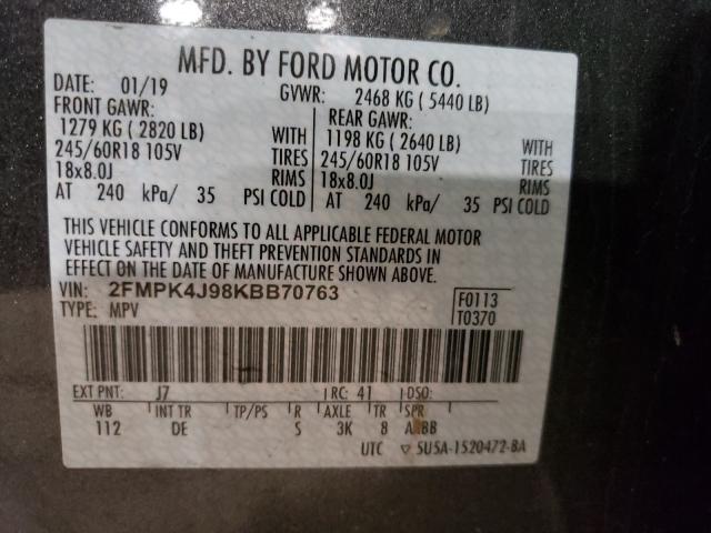 Photo 9 VIN: 2FMPK4J98KBB70763 - FORD EDGE SEL 