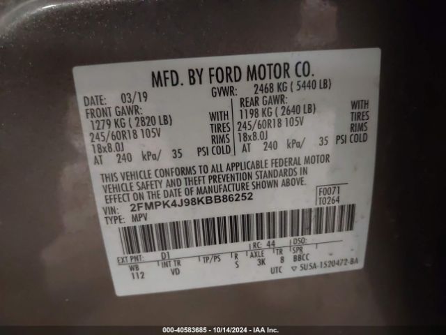 Photo 8 VIN: 2FMPK4J98KBB86252 - FORD EDGE 