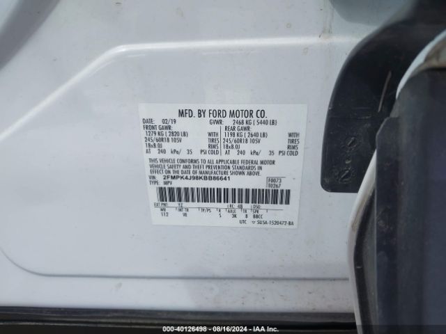 Photo 8 VIN: 2FMPK4J98KBB86641 - FORD EDGE 