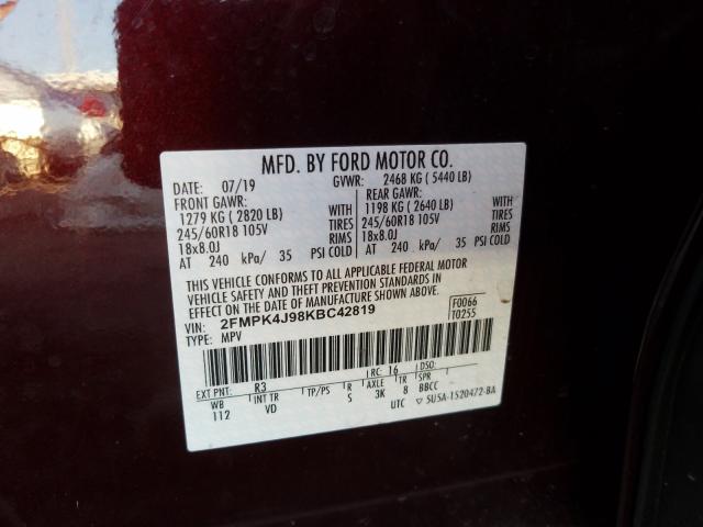 Photo 9 VIN: 2FMPK4J98KBC42819 - FORD EDGE SEL 