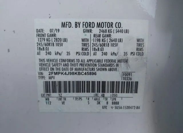 Photo 8 VIN: 2FMPK4J98KBC45896 - FORD EDGE 