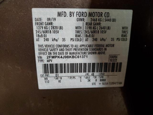 Photo 12 VIN: 2FMPK4J98KBC61371 - FORD EDGE SEL 