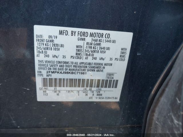 Photo 8 VIN: 2FMPK4J98KBC71981 - FORD EDGE 