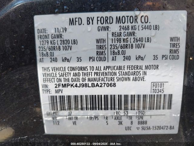 Photo 8 VIN: 2FMPK4J98LBA27068 - FORD EDGE 