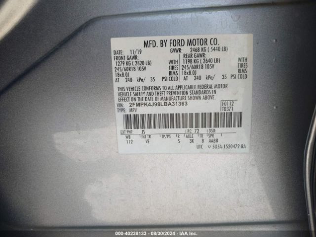 Photo 8 VIN: 2FMPK4J98LBA31363 - FORD EDGE 