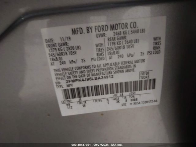 Photo 8 VIN: 2FMPK4J98LBA34912 - FORD EDGE 