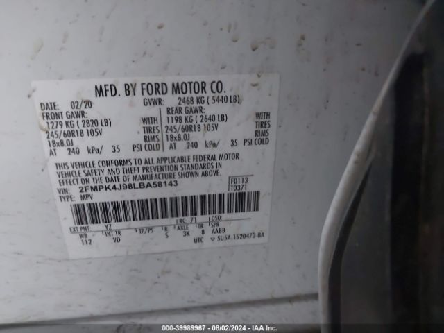 Photo 8 VIN: 2FMPK4J98LBA58143 - FORD EDGE 