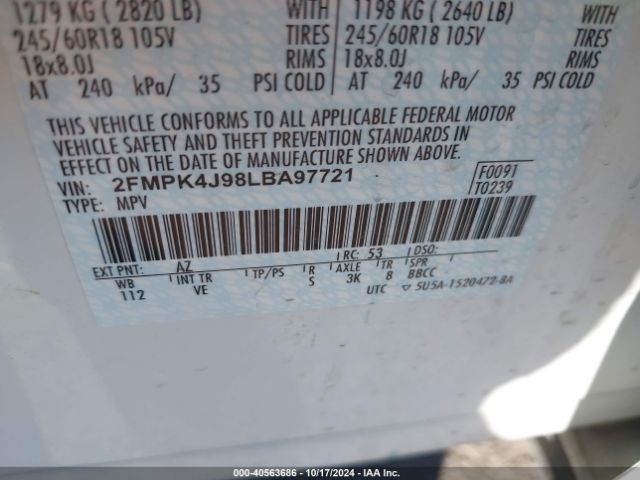 Photo 8 VIN: 2FMPK4J98LBA97721 - FORD EDGE 