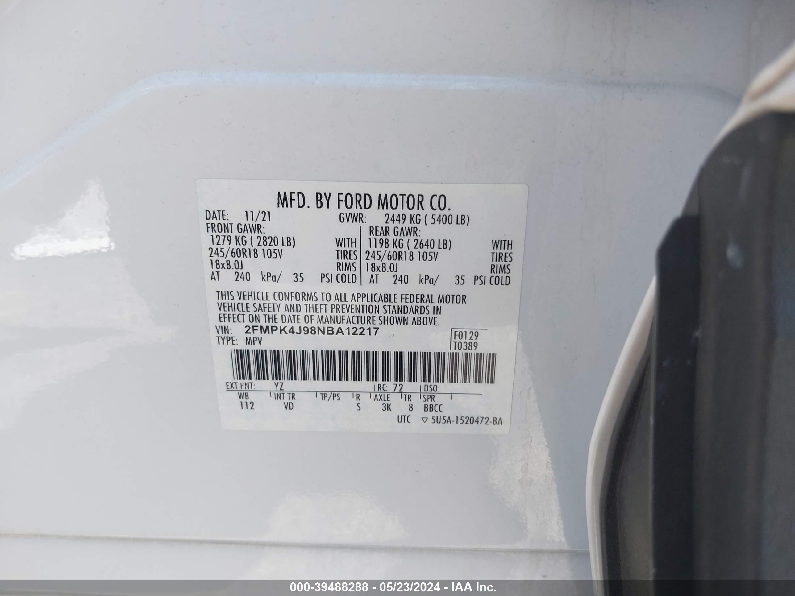 Photo 8 VIN: 2FMPK4J98NBA12217 - FORD EDGE 